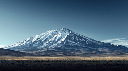 Fototapeta premium Majestic snow capped mountain under clear blue sky, showcasing nature beauty and tranquility