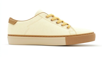 A stylish yellow sneaker with a beige sole, designed for casual wear and comfort.