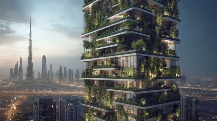 Obraz premium High-rise building with vertical gardens, representing green urban architecture