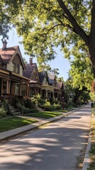 Historic neighborhood with Victorian houses and tree-lined streets