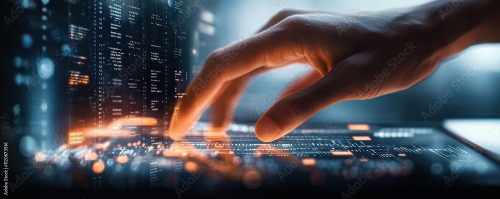 Poster Futuristic Digital Workspace Interactive Holographic Data Display Technology