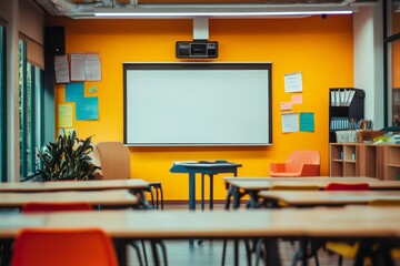 Interactive whiteboard in a modern classroom with engaging educational content