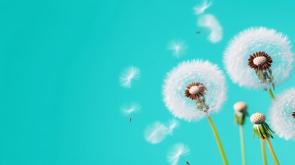 Obraz premium Dandelion Seeds Flying in the Wind