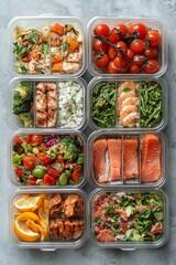 Meal prep containers with balanced, nutritious meals for the week
