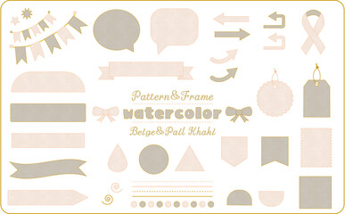 watercolor（水彩）パターン＆フレーム（ベージュ＆パールカーキ）