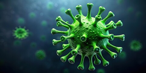 Virus green realistic on dark background, virus, green, realistic,dark, background, microbiology, infection