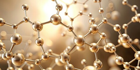 Abstract molecular structure of a cosmetic product on a beige background, showcasing molecular bonds and atom structure