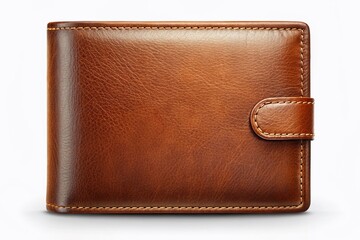 Brown leather wallet isolated against a white background, showcasing a minimalist design ideal for e-commerce, fashion, accessories, and lifestyle imagery.