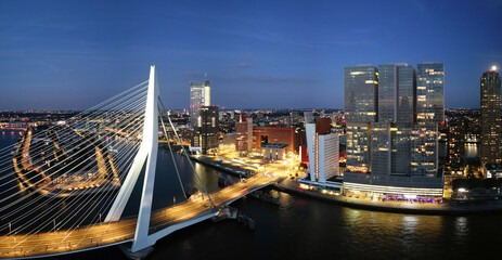 Fototapeta premium Aerial view of the city of Rotterdam at sunset, The Netherlands