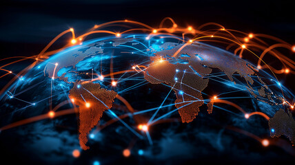 Digital world globe, concept of global network and connectivity on Earth, high speed data transfer and cyber technology, information exchange and international telecommunication
