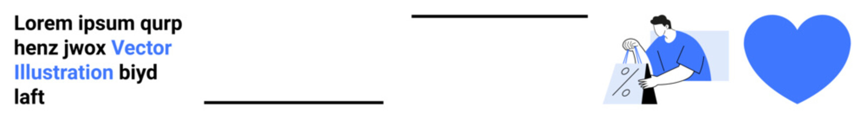 Character ironing a shirt with steam, large blue heart symbol, and stylized text with blue underlined word. Ideal for domestic chores, self-care, home, cleanliness, love, daily routines personal