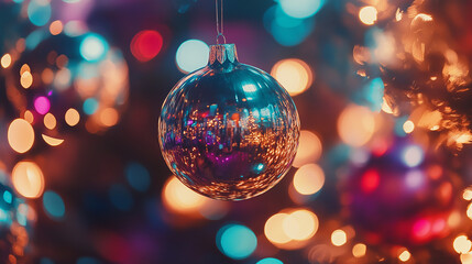 Fototapeta premium christmas tree decorations, christmas lights background