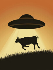 UFO Abducts Cow in Dramatic Sunset Scene
