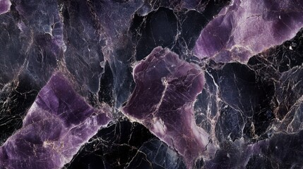 Amethyst Geode Close-up: Deep Purple and Black Marble Texture