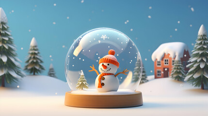 Fototapeta premium Adorable Snowman in a Winter Wonderland Snow Globe