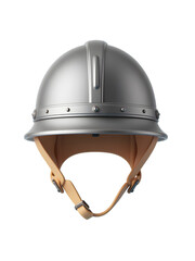 Fototapeta premium Old helmet isolated on white background with black protective gear for safety and sports use