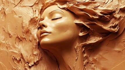 Serene Clay Sculpture: A Woman's Face Embraced by Earth Tones