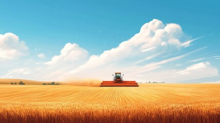 Fototapeta premium Worker using a modern seeder in a vast wheat field
