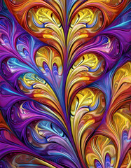 fractal art, symmetrical design, vibrant colors, floral pattern, glowing center, intricate details, digital artwork, abstract symmetry, psychedelic style, mesmerizing visuals