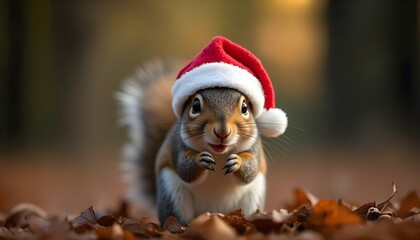 squirrel with christmas hat