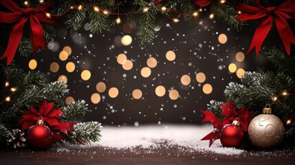 Festive Christmas backdrop with decorations and lights