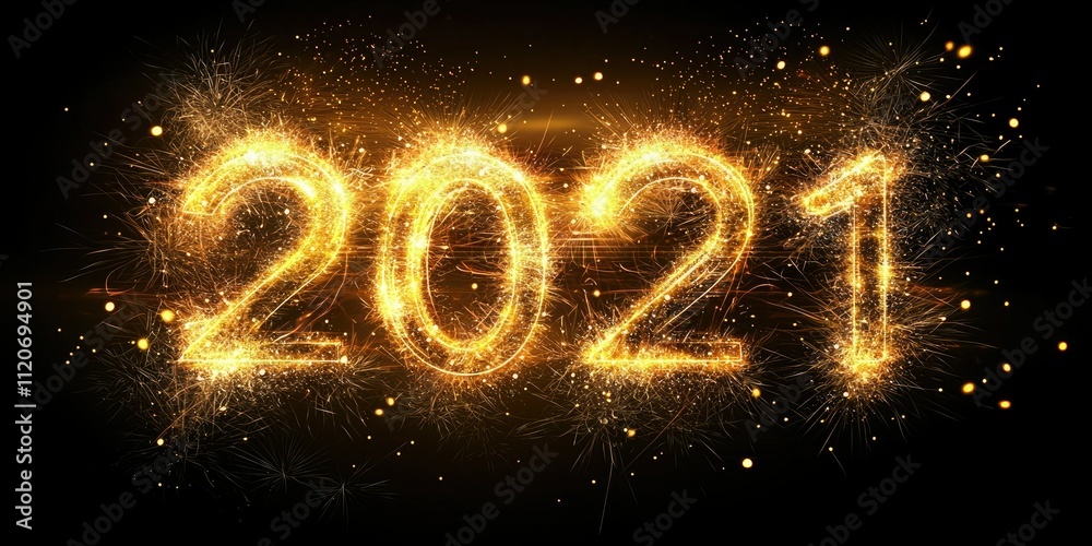 Poster elegant happy new year 2021 typography with a glowing festive background