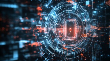 Abstract digital data stream with central question mark.