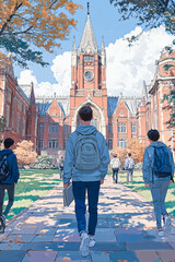 大学構内を夢を持って歩く学生たち