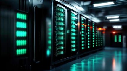 High-tech data center with glowing server racks