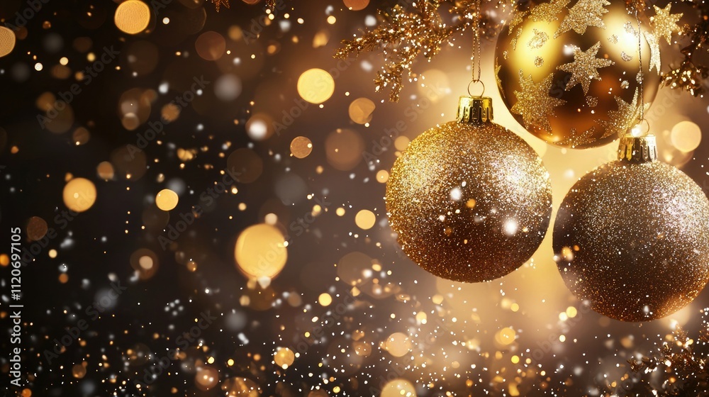 Poster Sparkling background with Happy New Year text and festive elements 