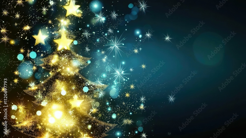 Aufkleber Dark background with glowing Happy New Year message and lights 