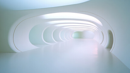 Obraz premium Futuristic White Corridor with Curved Walls