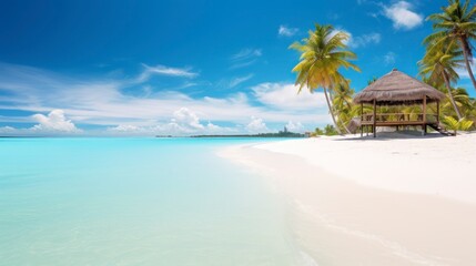 Tropical beach with few palm trees