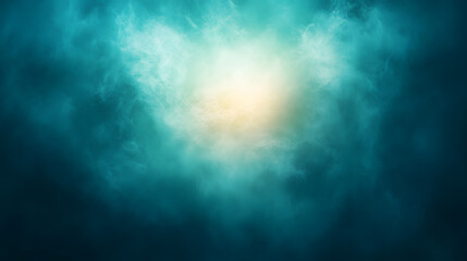 Fototapeta premium Abstract teal and yellow background with a bright light source at the center, surrounded by smoky or cloudy texture. Perfect for fantasy, mystical, or spiritual themes.
