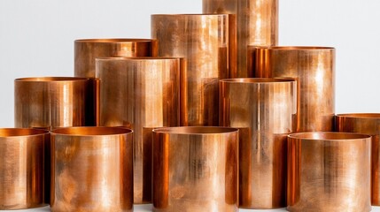 Polished copper pipes arranged in an artistic stack showcasing their brilliant luster and craftsmanship
