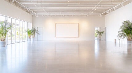 Obraz premium Modern Art Gallery with White Walls and Large Windows