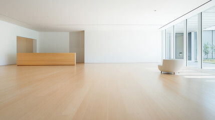 Obraz premium Minimalist Modern Interior with Wooden Floor and Large Windows