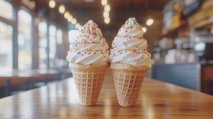 Delightful swirls of vanilla ice cream topped with colorful sprinkles are the perfect treat for any occasion