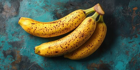 Yellow Bananas on Turquoise Background Ripe Fresh Vibrant Fruit Captured in High Contrast Light Aesthetic Tropical Summer