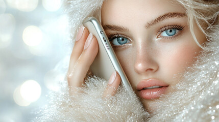 beautiful woman immersed in her phone, blurring out the surroundings, representing modern connection, digital engagement, and the evolving role of technology in our daily lives