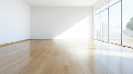 Obraz premium Modern Empty Room with Wooden Floor and Large Windows