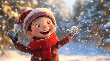 Joyful Child in Winter Wonderland