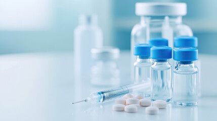 Medical Vials and Syringe in Laboratory