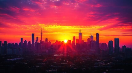Vibrant sunrise over a city skyline. (1)