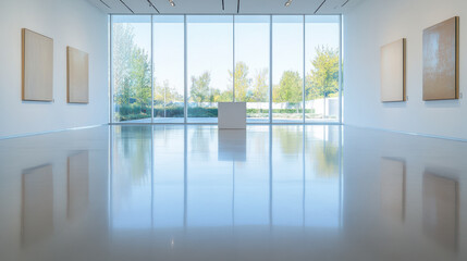 Fototapeta premium Modern Art Gallery with Large Windows