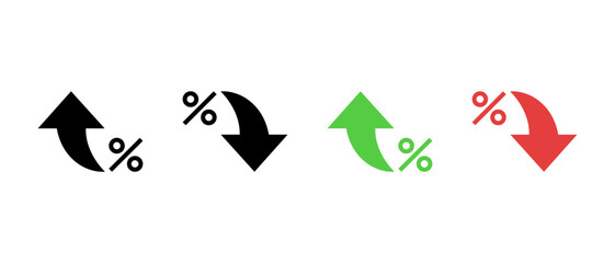 Arrow percent icon set. Increase and decrease percentage sign symbol