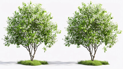 Obraz premium Plinia Cauliflora and Viburnum Dentatum Trees: 3D rendering with transparent background for illustration and digital composition.