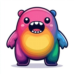 Fototapeta premium A colorful, cartoonish bear character with a wide smile and exaggerated features, showcasing vibrant hues of pink, yellow, and blue, evoking a playful and whimsical vibe.