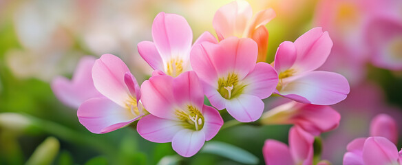 Fototapeta premium Close-up image of delicate pink freesias