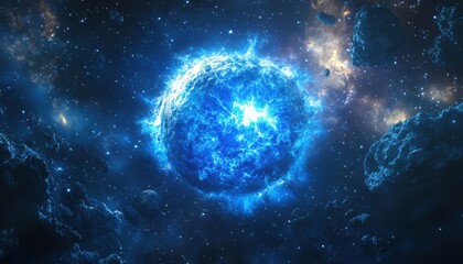 Obraz premium Celestial Body Exploding Amidst Space Debris and Stars
